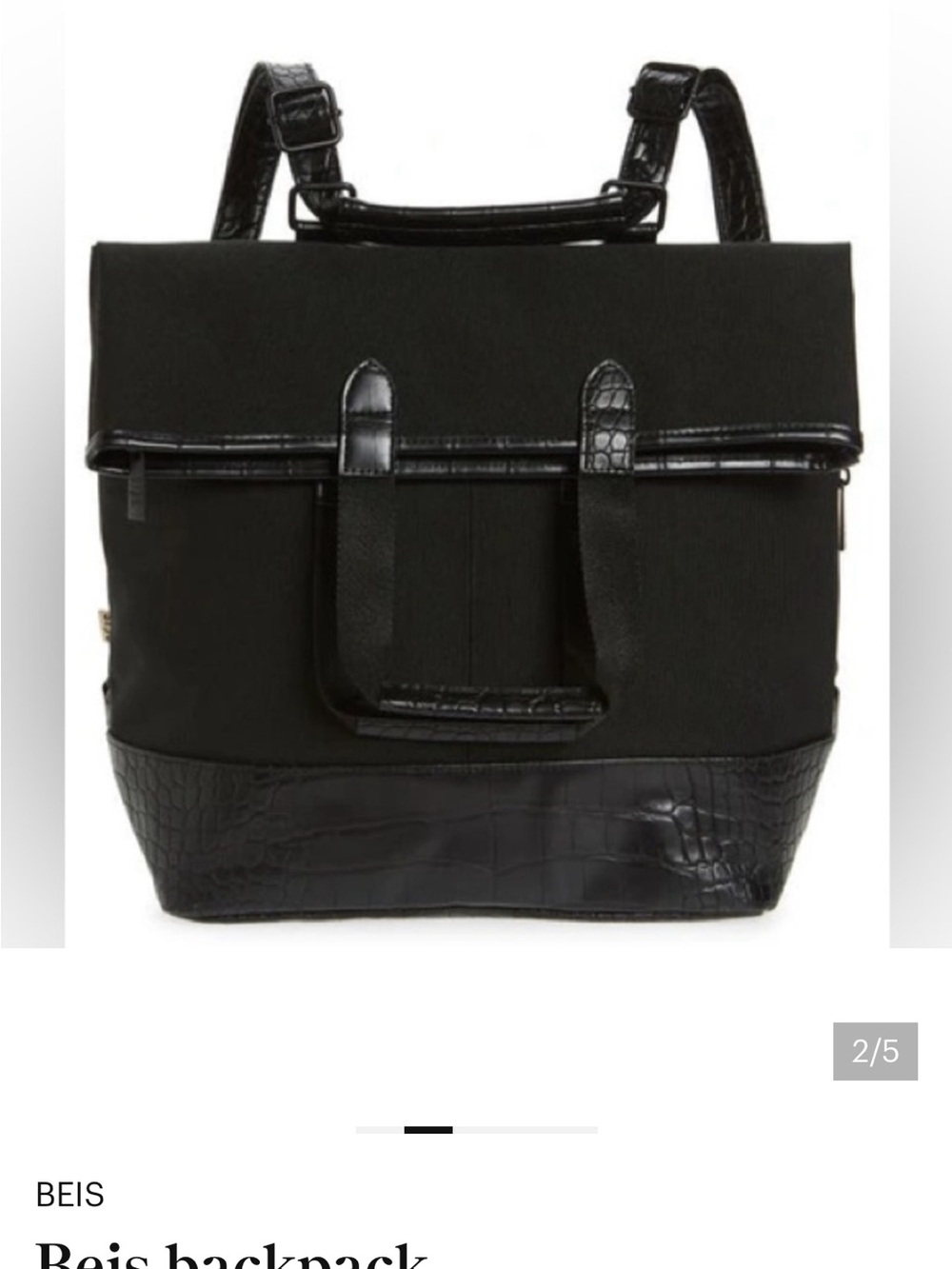 BEIS Black Structured Backpack Tote with Croc-Trim